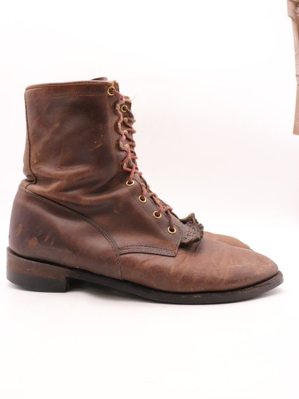 Vintage Justin 545 Kiltie Men's 12 D Brown Leather Lace Up Roper Boots Made USA